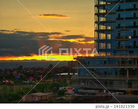 Sunset view of modern high-rise building and cityscape 141821330