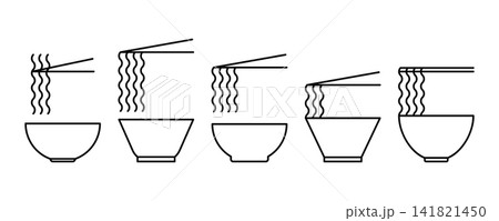 Noodle Bowls with Chopsticks Line Icon Set, Asian Food Vector Collection 141821450