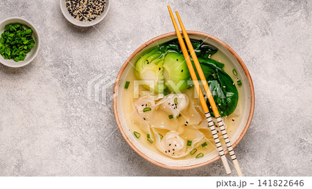 Soup with wontons and bok choy Soup with wontons and bok choy 141822646