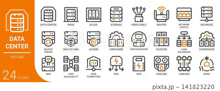 data center outline icon set,24 vector icons data center outline icon set,24 vector icons 141823220
