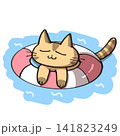 プールでくつろぐ猫のイラスト 141823249