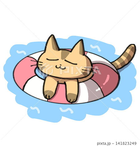 プールでくつろぐ猫のイラスト プールでくつろぐ猫のイラスト 141823249