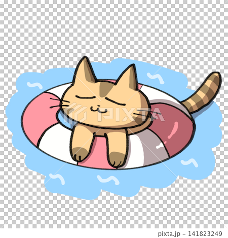 プールでくつろぐ猫のイラスト プールでくつろぐ猫のイラスト 141823249