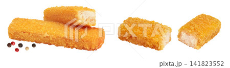 Fish finger or stick isolated on white background with full depth of field Fish finger or stick isolated on white background with full depth of field 141823552