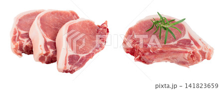 sliced raw pork meat isolated on white background sliced raw pork meat isolated on white background 141823659