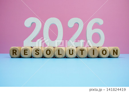 RESOLUTION 2026 alphabet letters on pink and blue background RESOLUTION 2026 alphabet letters on pink and blue background 141824419
