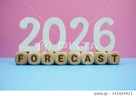 FORECAST 2026 alphabet letters on pink and blue background FORECAST 2026 alphabet letters on pink and blue background 141824421