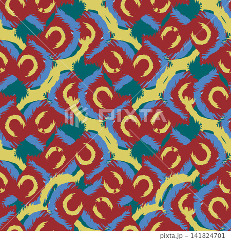Abstract hand painted brush stroke seamless pattern with colorful circular motifs. Vibrant artistic print for modern textiles, wallpaper and decor. Abstract hand painted brush stroke seamless pattern with colorful circular motifs. Vibrant artistic print for modern textiles, wallpaper and decor. 141824701