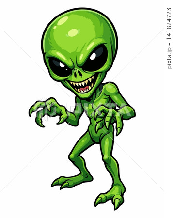 Vector illustration of a creepy green extraterrestrial alien monster. Vector illustration of a creepy green extraterrestrial alien monster. 141824723