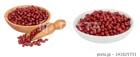 Red adzuki beans in wooden and ceramic bowl isolated on white background Red adzuki beans in wooden and ceramic bowl isolated on white background 141825731