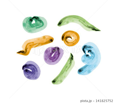 Colorful watercolor brush strokes set vector, abstract paint swatches and swirls bundle, artistic ink spots isolated on white background 141825752