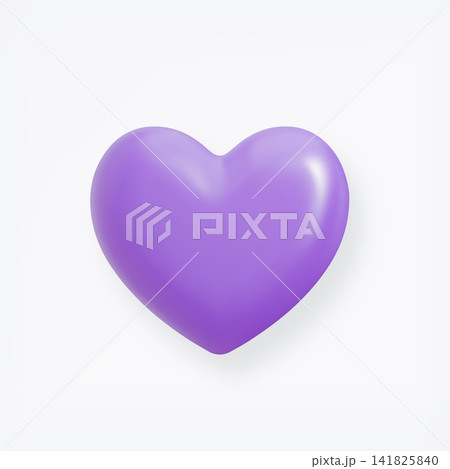3D purple heart shape icon isolated on light background. Balloon realistic glossy love symbol 141825840