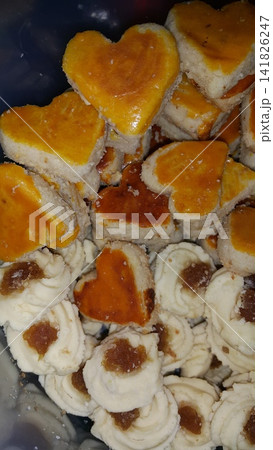 Love shaped cookies that are very delicious and savory. 141826247