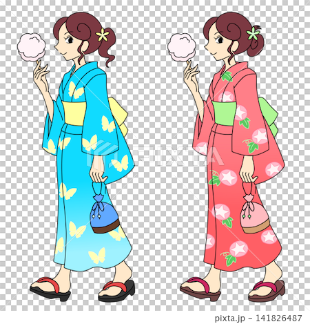 身穿浴衣、手持棉花糖的女子 身穿浴衣、手持棉花糖的女子 141826487
