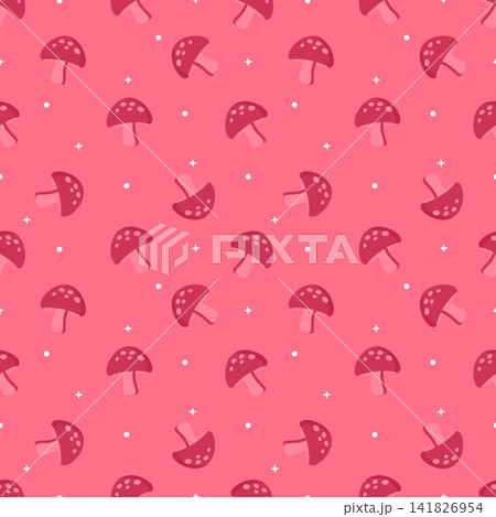 Cute Kawaii Pastel Tonal Red Mushroom Seamless Pattern 141826954