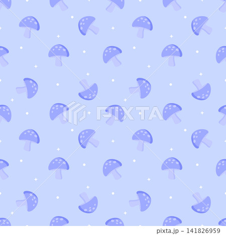 Cute Kawaii Pastel Tonal Periwinkle Mushroom Pattern 141826959