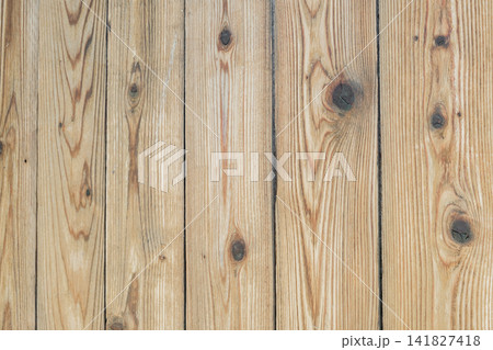 Close-up texture of light brown wooden planks with prominent knots and grain patterns Close-up texture of light brown wooden planks with prominent knots and grain patterns 141827418