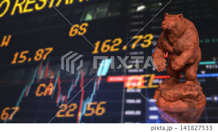 Powerful Bear Symbol Over Global Stock Market Trading Screens 3d render. 141827533