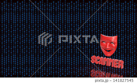Digital Scammer Mask Hidden Inside Binary Code 3d render. Digital Scammer Mask Hidden Inside Binary Code 3d render. 141827545