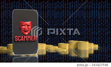 Mobile Phone Scammer Stealing Money Through Online Fraud 3d render. Mobile Phone Scammer Stealing Money Through Online Fraud 3d render. 141827546