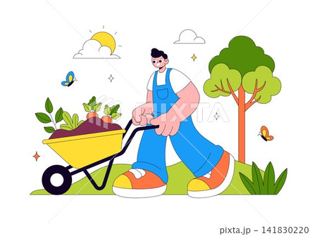 Gardening Vector Illustration Featuring People Planting Trees, Growing Vegetables, Watering Flowers, And Caring For Green Plants Outdoors Gardening Vector Illustration Featuring People Planting Trees, Growing Vegetables, Watering Flowers, And Caring For Green Plants Outdoors 141830220