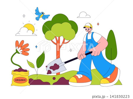 Gardening Vector Illustration Featuring People Planting Trees, Growing Vegetables, Watering Flowers, And Caring For Green Plants Outdoors Gardening Vector Illustration Featuring People Planting Trees, Growing Vegetables, Watering Flowers, And Caring For Green Plants Outdoors 141830223