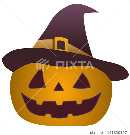 ハロウィンのジャックオーランタンアイコン 魔女帽子付きベクターイラスト 141830397