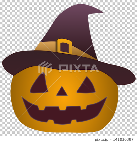 ハロウィンのジャックオーランタンアイコン 魔女帽子付きベクターイラスト 141830397