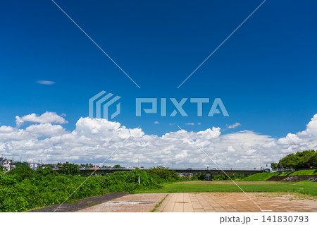 東京郊外の夏空と住宅街 東京郊外の夏空と住宅街 141830793