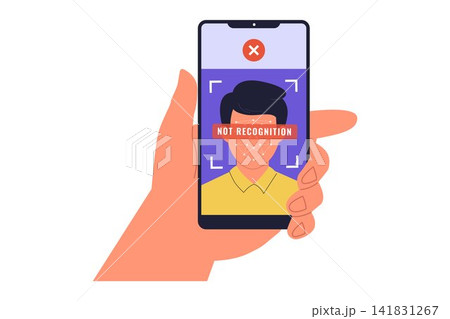 Hand Holding Phone with Facial Recognition Failed Alert Hand Holding Phone with Facial Recognition Failed Alert 141831267