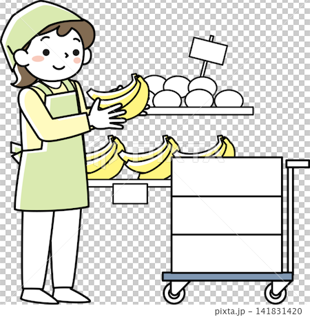 一名女子正在超市貨架上整理商品。 一名女子正在超市貨架上整理商品。 141831420