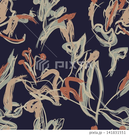 Neutral Colour Abstract Floral Seamless Pattern Design 141831551