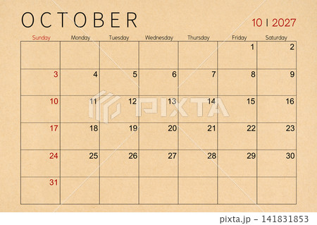 October craft brown paper calendar page for 2027 year. 141831853