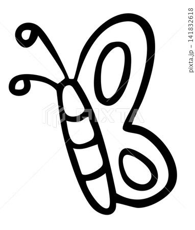 Hand drawn butterfly outline for animal, pet, vet, tree, plant, brand logo, icon, decorations, spring, summer, picnic, stickers, tattoo, fashion, print, card, clothing, accessory, garden, plush toy	 141832618