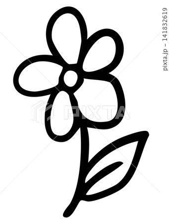 Hand drawn flower and leaf outline for floral print, sticker, nature, garden, spring, summer vibes, plants, tree, blossom, blooming, home backyard, picnic, park, outdoors, home, house, patch	 141832619