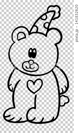 Hand drawn teddy bear doll wearing party hat outline for plush toy, kid doll, celebration, costume, childhood, youth, forever young, department store, animal, card, cartoon character, comic, mascot Hand drawn teddy bear doll wearing party hat outline for plush toy, kid doll, celebration, costume, childhood, youth, forever young, department store, animal, card, cartoon character, comic, mascot 141832620