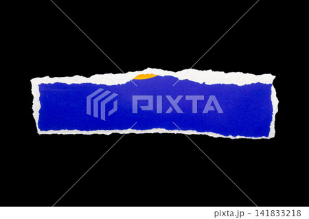 piece of blue cardboard paper tear isolated on black background 141833218