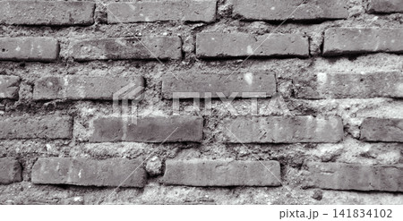 Monochrome old brick wall with mortar joints 141834102
