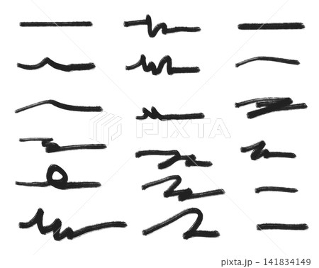 黒色の手書きの線やストローク、落書きのセット素材 黒色の手書きの線やストローク、落書きのセット素材 141834149