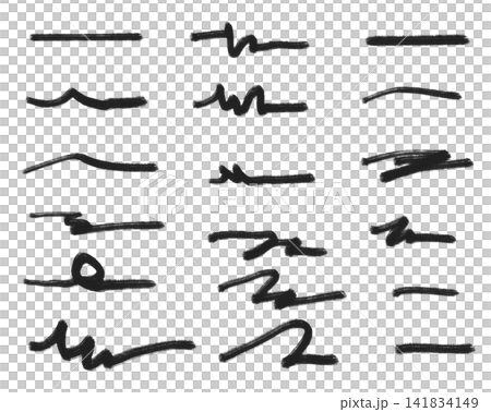 黒色の手書きの線やストローク、落書きのセット素材 黒色の手書きの線やストローク、落書きのセット素材 141834149