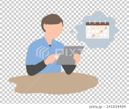 タブレットで予定を確認する介護スタッフのイラスト 141834404