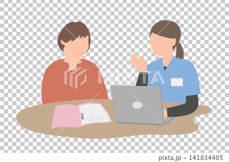 家族と相談・面談をする介護スタッフのイラスト 141834405