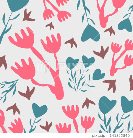 Hand drawn abstract floral pastel pattern. floral style, flower background design for background, wallpaper, card, template, print, vector illustration, minimalist 141835840