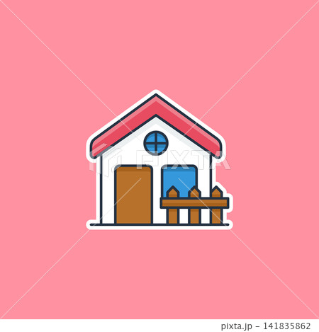 Cute house with red roof and brown door Cute house with red roof and brown door 141835862