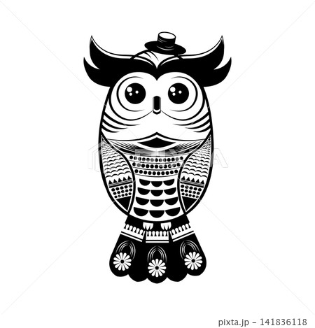 Owl line art. Black and white illustration isolated on white background. Owl line art. Black and white illustration isolated on white background. 141836118