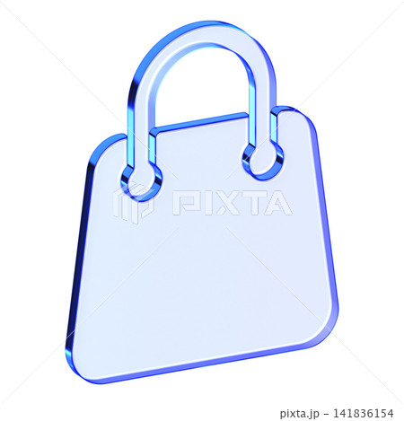 Blue glass shopping bag icon in glassmorphism style for e-commerce store, sleek retail symbol designed for online purchase, order checkout, and boutique sale 141836154
