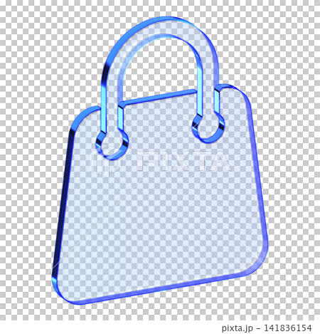Blue glass shopping bag icon in glassmorphism style for e-commerce store, sleek retail symbol designed for online purchase, order checkout, and boutique sale 141836154