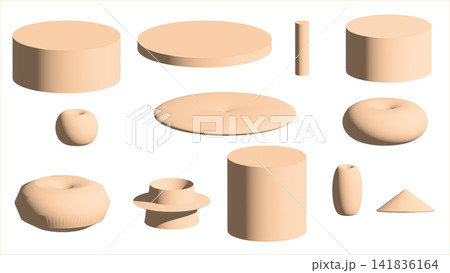 オレンジ色のさまざまな形の立方体。3D。セットなので選びやすい。 141836164