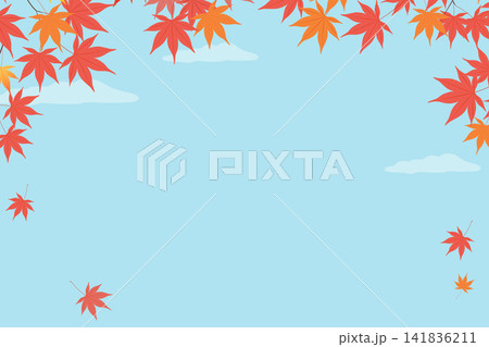 紅葉と青空の背景フレーム_ベクターイラスト 141836211