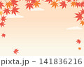 紅葉と夕空の背景フレーム_ベクターイラスト 141836216